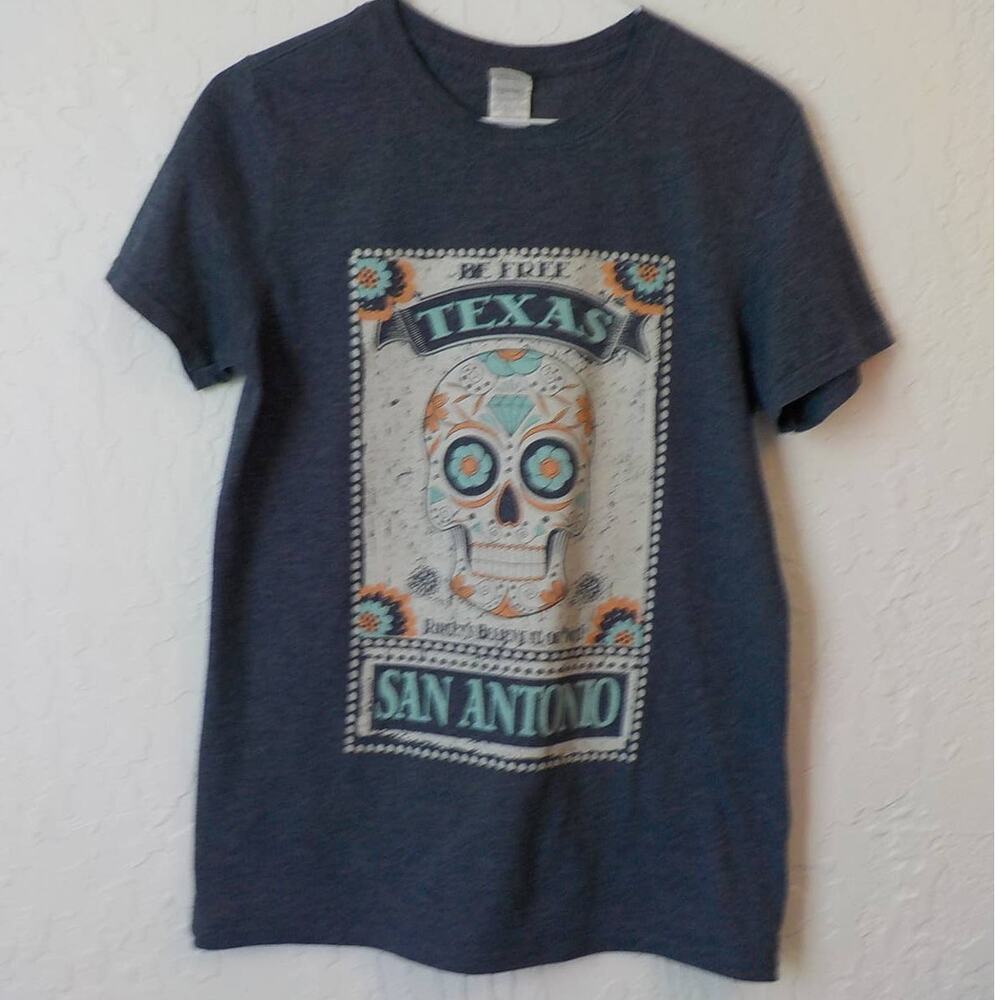 Gildan Gray Tshirt Women Sz Small San Antonio Texas Sugar Skull Souvenir Travel